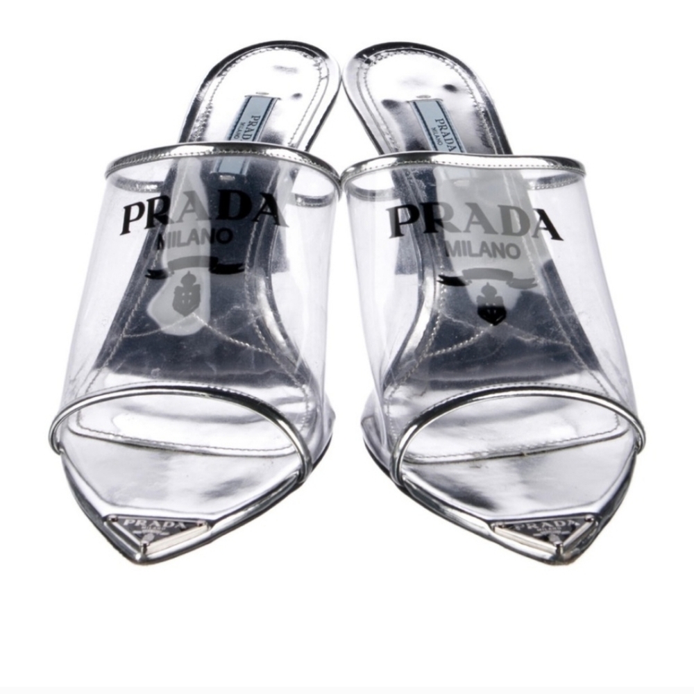 Prada Women's Clear PVC Graphite Silver Heels - Picture 4 of 4